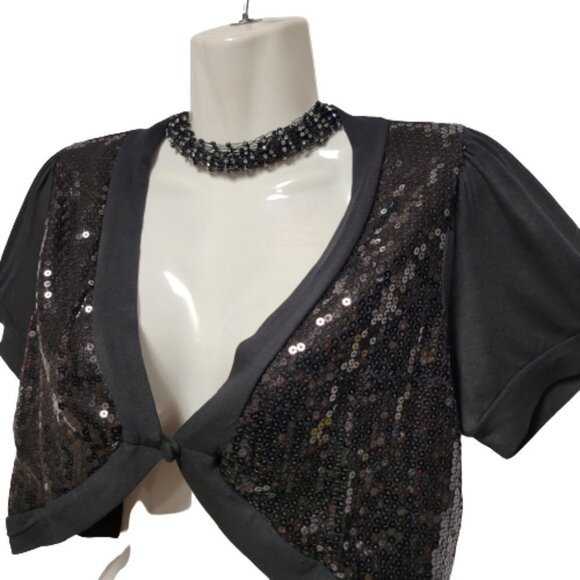 Black Sequin Bolero Size M - Picture 2 of 9